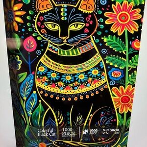 Vibrant Floral Black Cat Puzzle